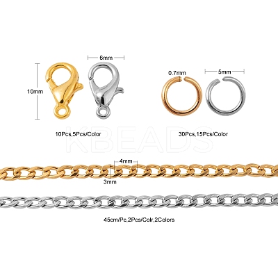 DIY 1.8m 2 Colors Vacuum Plated 304 Stainless Steel Twisted Chain Curb Chains Necklace Making Kits DIY-FS0001-25-1