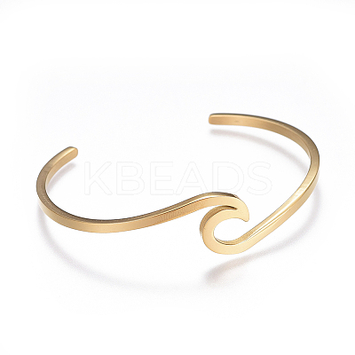 Ion Plating(IP) 304 Stainless Steel Cuff Bangles BJEW-G611-01G-1