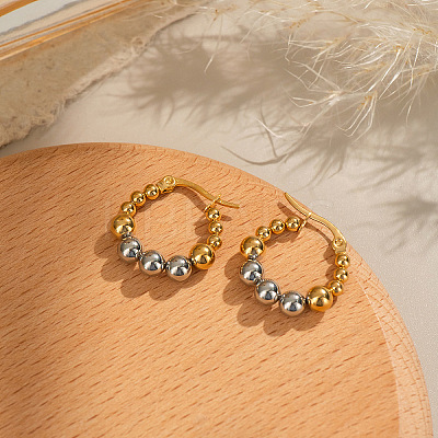 Stainless Steel Two Tone Round Hoop Earrings FN9232-1