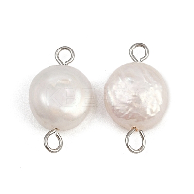 Natural Freshwater Pearl Keshi Pearl Flat Round Connector Charms STAS-D378-19P-1