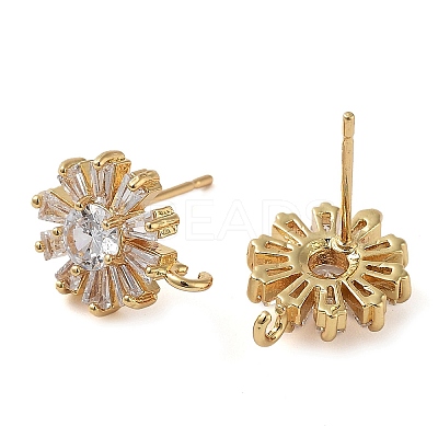 Brass Micro Pave Cubic Zirconia Studs Earring Findings KK-K364-09G-1