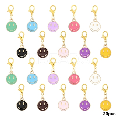 20Pcs 10 Colors Alloy Enamel Smiling Face Pendant Decorations HJEW-YW00218-1