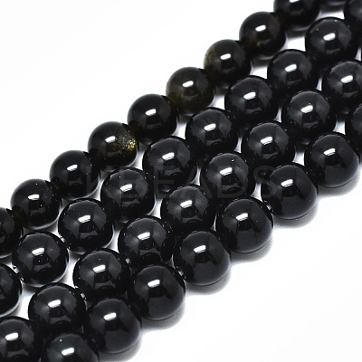Natural Golden Sheen Obsidian Strands Beads G-R485-09-6mm-1