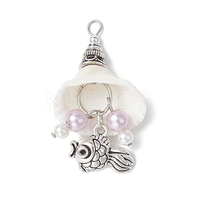 4Pcs 4 Styles Natural Spiral Shell Big Pendants PALLOY-JF03143-1