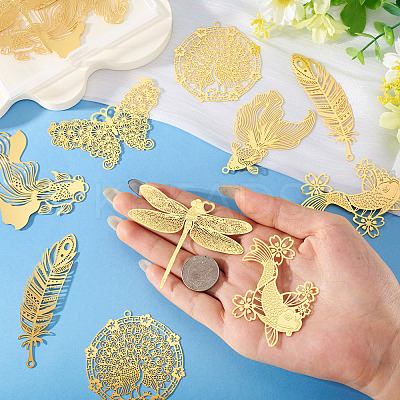 14Pcs 7 Styles Brass Filigree Big Pendants KKC-TA0001-06-1