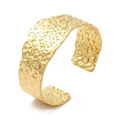 Ion Plating(IP) 304 Stainless Steel Hammered Wide Cuff Bangles for Women BJEW-L682-012G-1