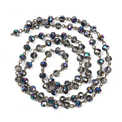 Handmade Electroplate Glass Faceted Rondelle Beads Chains for Necklaces Bracelets Making AJEW-JB00145-01-1