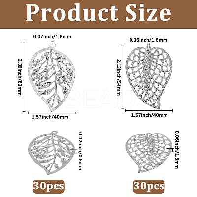 60Pcs 2 Styles Iron Leaf Ornaments AJEW-GF0012-11B-1