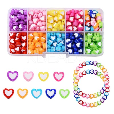 400Pcs 9 Colors Heart Acrylic Beads TACR-YW0001-94-1