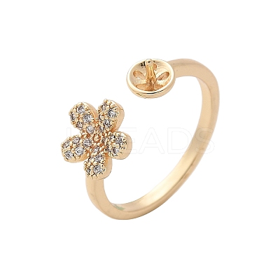 Flower Brass Micro Pave Cubic Zirconia Cuff Ring Setting LS-KK-A244-01A-G-1