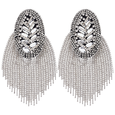 2Pcs Punk Style Oval Iron & Crystal Rhinestone & Felt Tassel Epaulettes AJEW-ME0001-51-1