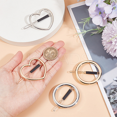 MAKERER 4Pcs 4 Style Alloy Hollow Heart & Ring Hair Pin PHAR-GO0001-01-1