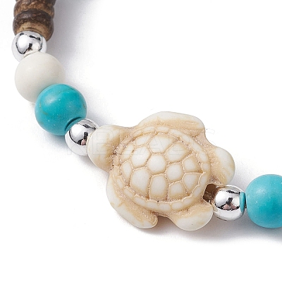 Starfish & Tortoise Synthetic Turquoise Braided Bead Bracelet BJEW-JB09967-01-1