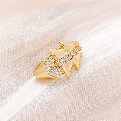 Brass Micro Pave Clear Cubic Zirconia Cuff Rings for Women RJEW-U043-09G-1