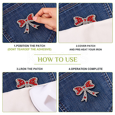 16Pcs 4 Colors Bowknot Rhinestone Patches PATC-TA0001-18-1