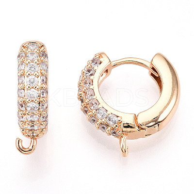 Brass with Crystal Rhinestone Hoop Earring Finding X-KK-C024-13KCG-1