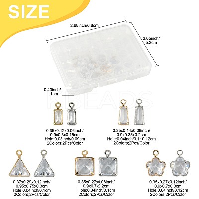 20Pcs 10 Styles Brass Pave Clear Cubic Zirconia Charms ZIRC-FS0001-03-1