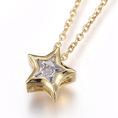 304 Stainless Steel Brass Cubic Zirconia Pendant Necklaces NJEW-O108-13-1