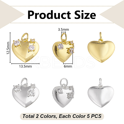 10Pcs 2 Colors Brass Pave Cubic Zirconia Pendants KK-GA0002-35-1