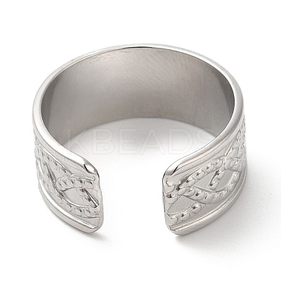 Non-Tarnish 304 Stainless Steel Twist Rope Pattern Open Cuff Ring for Women RJEW-I098-15P-1