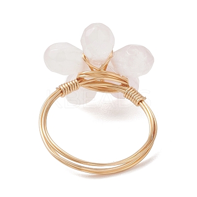 Golden Tone Copper Wire Wrapped Natural Rose Quartz Finger Rings RJEW-JR00981-1