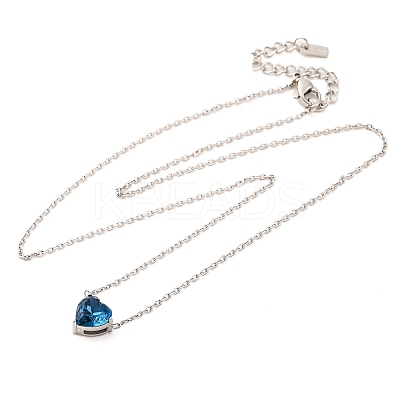 304 Stainless Steel Pave Cubic Zirconia Heart Pendant Cable Chain Necklaces for Women NJEW-G142-07P-02-1