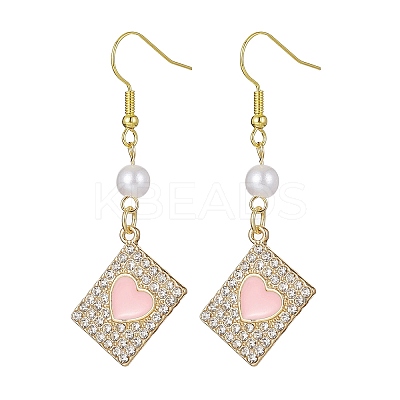Alloy Crystal Rhinestone Rectangle with Heart Dangle Earrings EJEW-JE05491-03-1