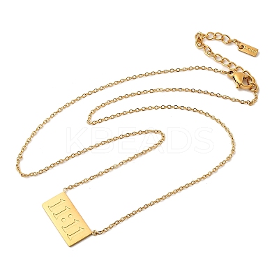 304 Stainless Steel Rectangle with 11:11 Pendant Necklaces for Women NJEW-Z091-16G-02-1