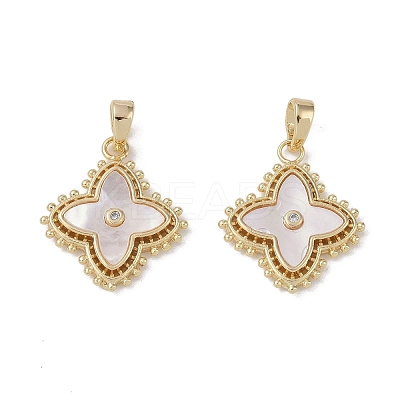 Brass & Shell & Clear Cubic Zirconia Pendants KK-G497-12G-1