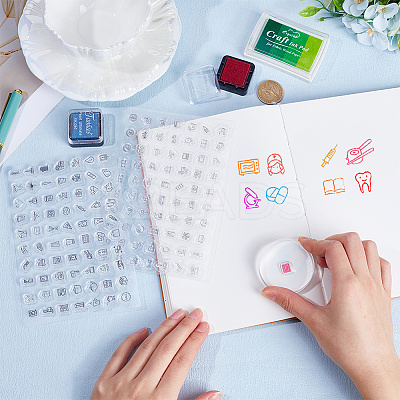 2Pcs 2 Styles Daily Theme Transparent Silicone Stamps Set DIY-CP0009-61-1