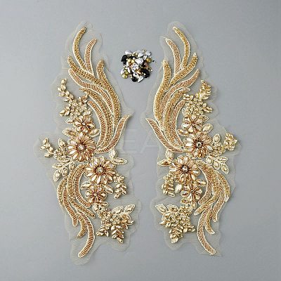 Phoenix Tail Pattern Glass Rhinestone & Mesh Base Fabrics Handwork Embroidery Cloth Sew on Appliques PATC-WH0009-02C-1