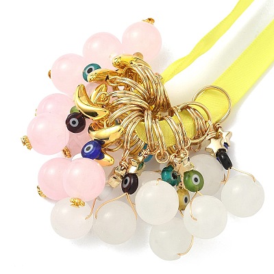 18Pcs 2 Colors Imitation Jade Glass Keychains HJEW-DR00004-1