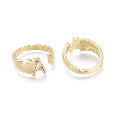 Brass Micro Pave Clear Cubic Zirconia Cuff Rings X-RJEW-F103-13A-G-1