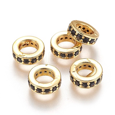 Brass Cubic Zirconia Rondelle European Beads KK-E772-02R-G-1