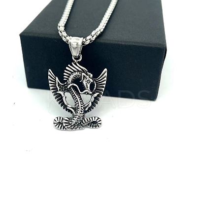 Retro Mythical 304 Stainless Steel Dragon Pendant Necklaces for Men Women XN5499-1
