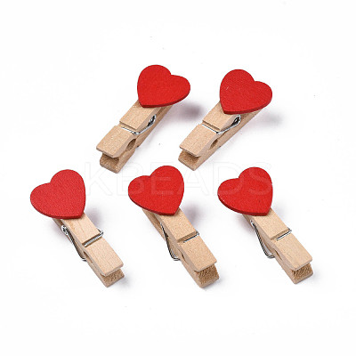 Wooden Craft Pegs Clips with Heart Beads WOOD-R249-006-1