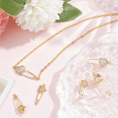 6Pcs 2 Styles Brass Micro Pave Cubic Zirconia Connector Charms KK-BBC0005-56-1