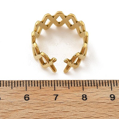 Letter X 304 Stainless Steel Open Cuff Rings RJEW-R014-02G-03-1