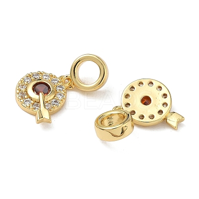 Brass Micro Pave Organge Red and Clear Cubic Zirconia Arrow with Target Shape European Dangle Charms KK-L257-25G-1