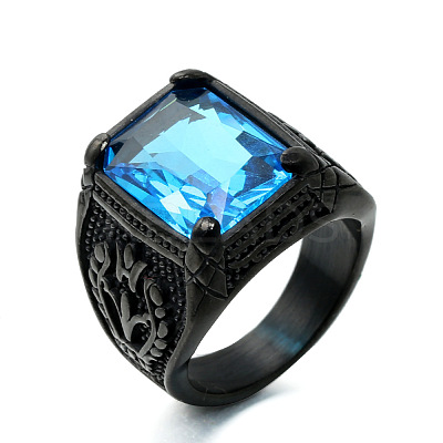 316L Stainless Steel & Cubic Zirconia Men's Vintage Carved Finger Rings FS-WG82D33-65-1