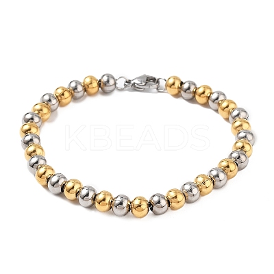 304 Stainless Steel Round Beads Bracelets BJEW-Q038-06GP-1