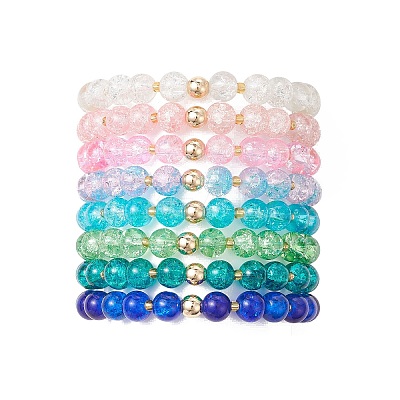8Pcs 8 Colors Spray Painted Crackle Glass Beads Stretch Bracelets for Men Women BJEW-MZ00204-1