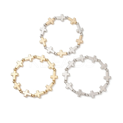 3Pcs CCB Plastic Cross & Round Beaded Stretch Bracelets for Women Men BJEW-JB13304-1