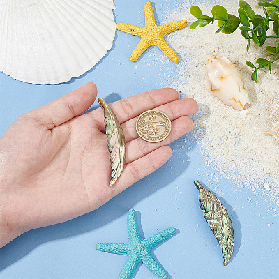 2Pcs Handmade Natrual Paua Shell Carved Big Pendants FIND-BC0013-54-1