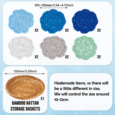 12Pcs 6 Colors Handmade Polyester Cotton Table Mats AJEW-MB0001-08-1