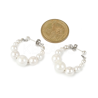 Shell Pearl Beaded Dangle Stud Earrings EJEW-JE06362-02-1