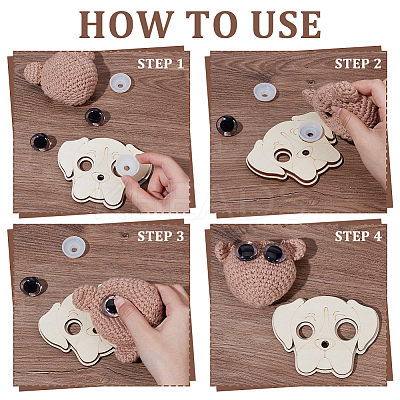 3Pcs Wooden Animal Themed Safety Eye Clamps AJEW-WH0348-492-1