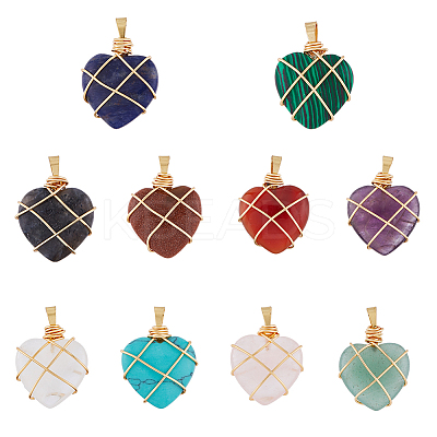 10Pcs 10 Styles Natural & Synthetic Mixed Gemstone Pendants G-FH0002-26-1