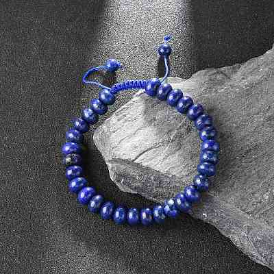 Adjustable Natural Lapis Lazuli Braided Bead Bracelets BJEW-F369-A15-1