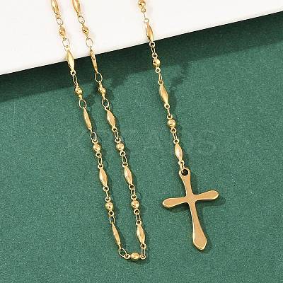 201 Stainless Steel Rosary Bead Necklaces NJEW-B143-05G-1